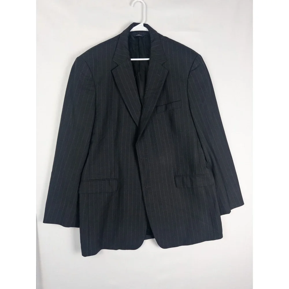 Brook Brothers 346 Blazer Mens 44L Gray Pin Striped Wool 2 Button Single Breaste