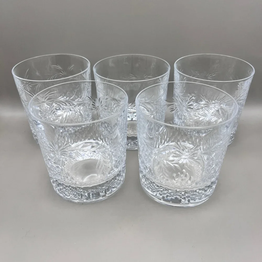Set of 5 Vtg Tiffin Franciscan Cut Whiskey Rocks Glasses‎ Floral Barware