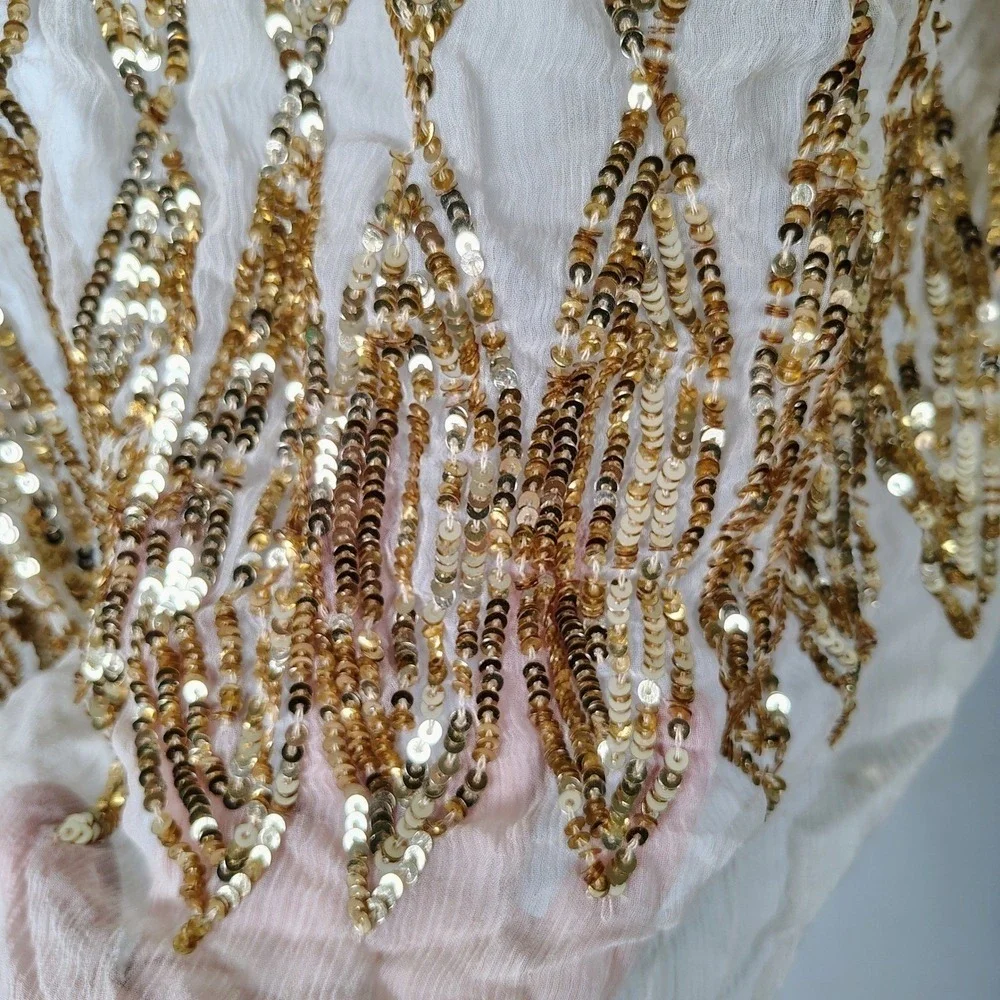 Gold Sequin 100% Silk Scarf Wrap Arabian princess gatsby roaring 20s art deco