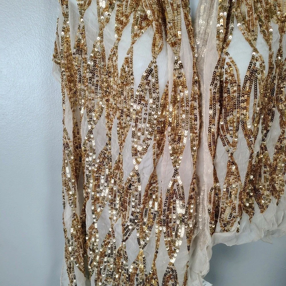Gold Sequin 100% Silk Scarf Wrap Arabian princess gatsby roaring 20s art deco