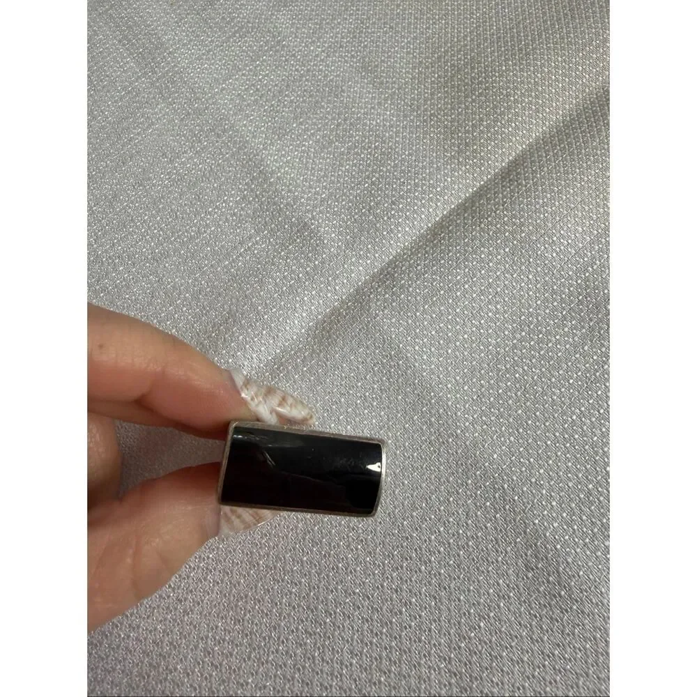 Thai ATI VTG Black Onyx Sterling Silver 925 Geometric Statement Ring Size 6