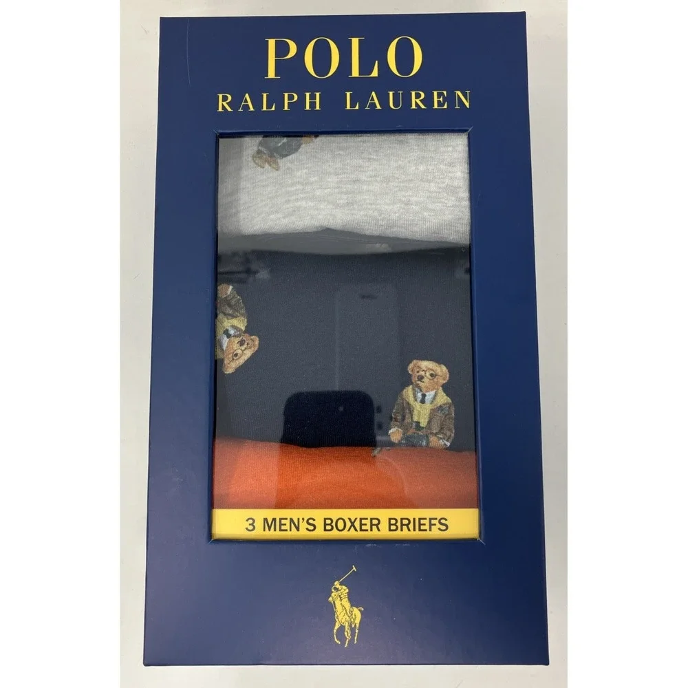Polo Ralph Lauren Boxer Briefs Bear Logo Print‎ 3 Pack Men's Small NEW