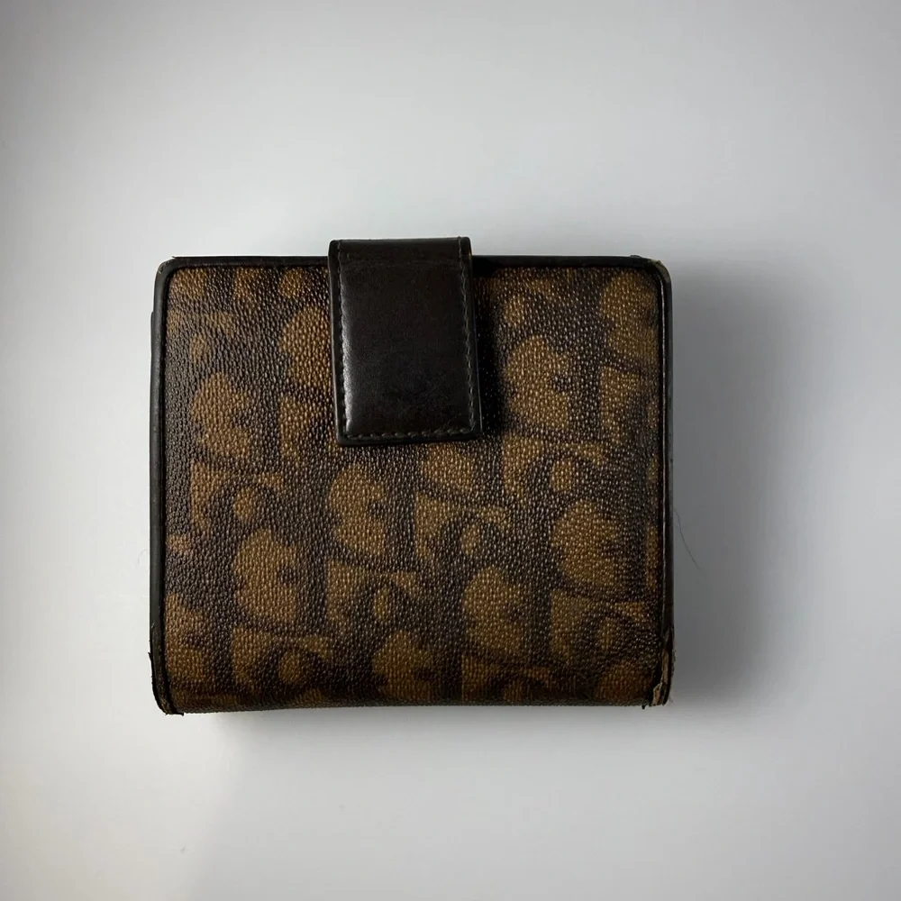 Authentic Christian Dior Romantique Trotter Ribbon Small Wallet Brown