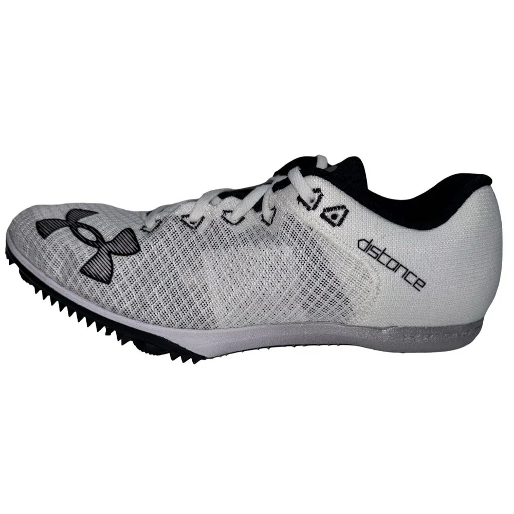 Under Armour Size 12 Track Shoes Kick Distance Running White Key & 8 Spikes New