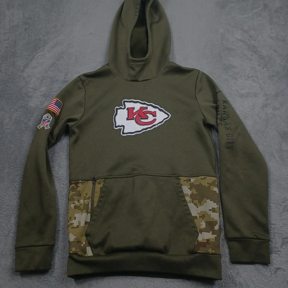 Kansas City Chiefs‎ Hoodie Boys Large Green Nike Therma Fit Pullover