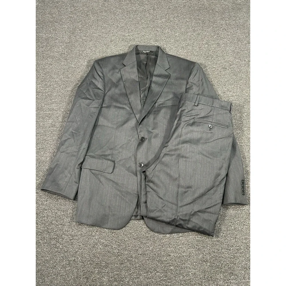 Jos‎ A Bank 2 Piece Suit Men's 40R Pants 36x31 Gray Striped 100% Wool Business