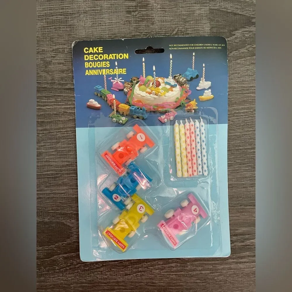 Vintage Racecar Colorful Birthday Cake Candle Decoration Set