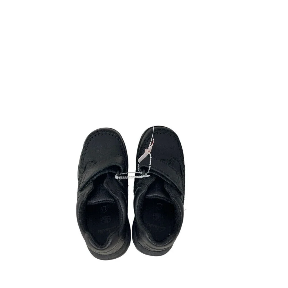 Clarks Caribou Sneakers Kids Size 10 Wide Black Leather Hook Loop Closure