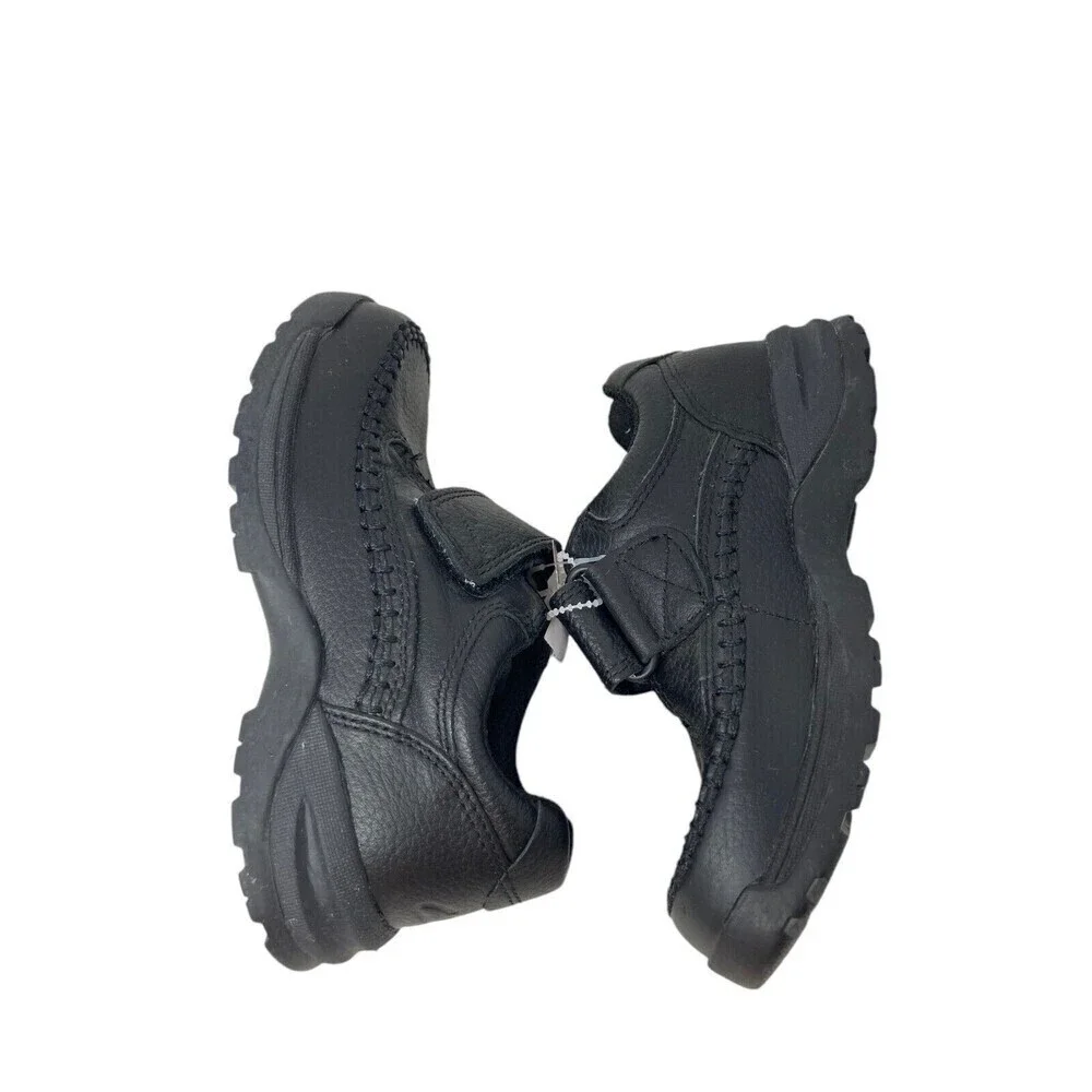 Clarks Caribou Sneakers Kids Size 10 Wide Black Leather Hook Loop Closure