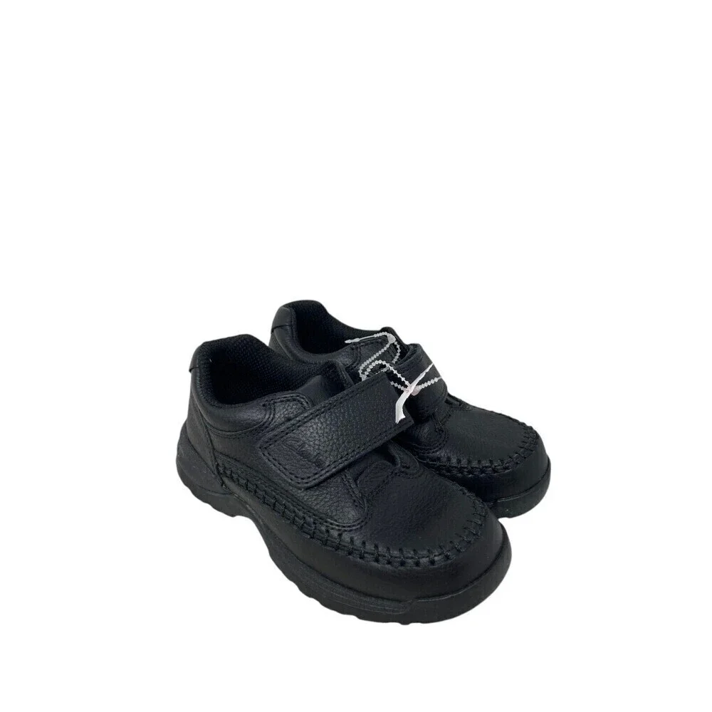 Clarks Caribou Sneakers Kids Size 10 Wide Black Leather Hook Loop Closure