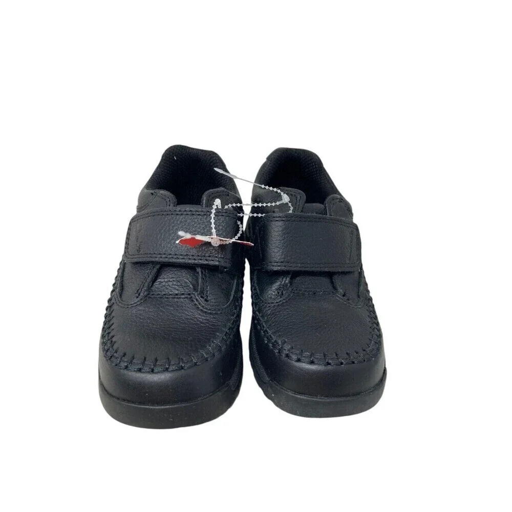 Clarks Caribou Sneakers Kids Size 10 Wide Black Leather Hook Loop Closure