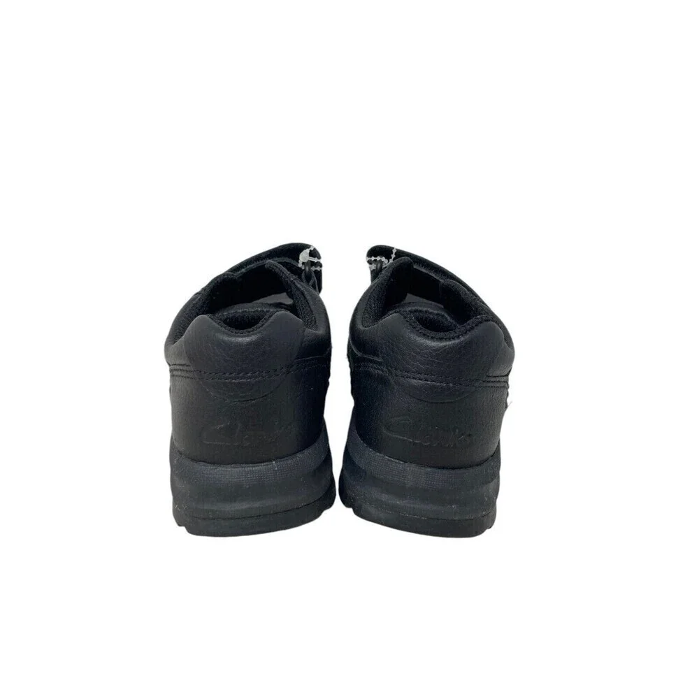 Clarks Caribou Sneakers Kids Size 10 Wide Black Leather Hook Loop Closure