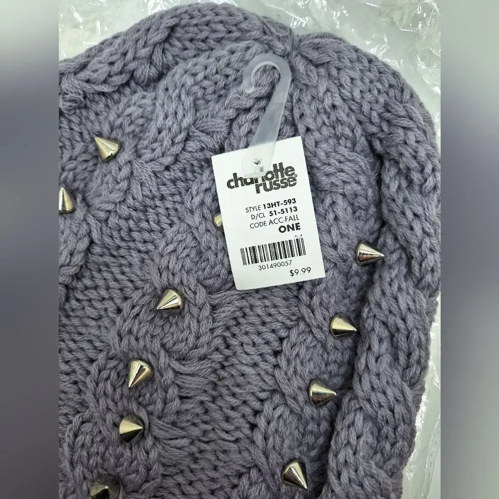 gray spike studded slouchy beanie knitted hat