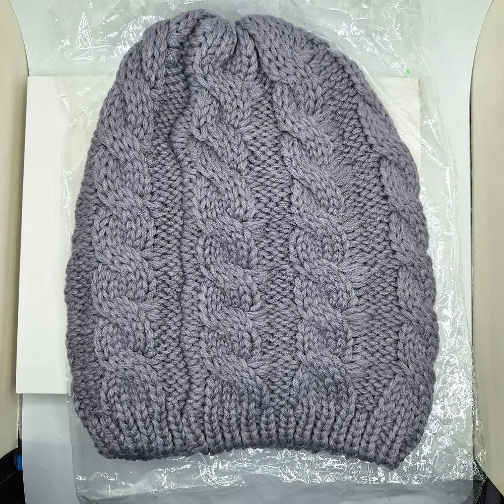 gray spike studded slouchy beanie knitted hat