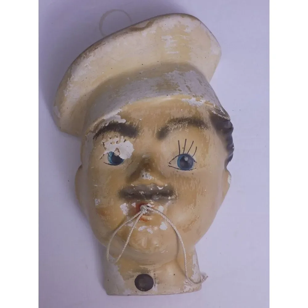 Vintage French Chef Chalkware String Holder Wall Mount Kitchen Twine Dispenser