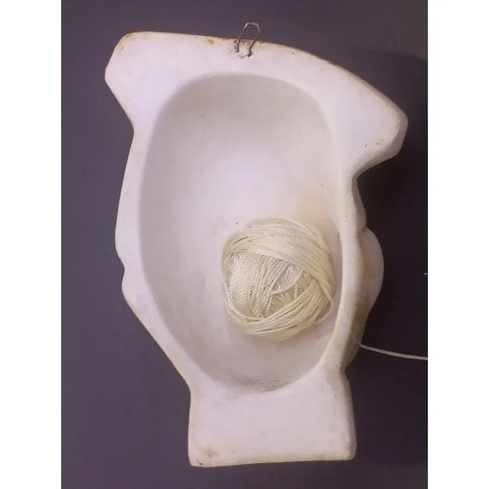Vintage French Chef Chalkware String Holder Wall Mount Kitchen Twine Dispenser