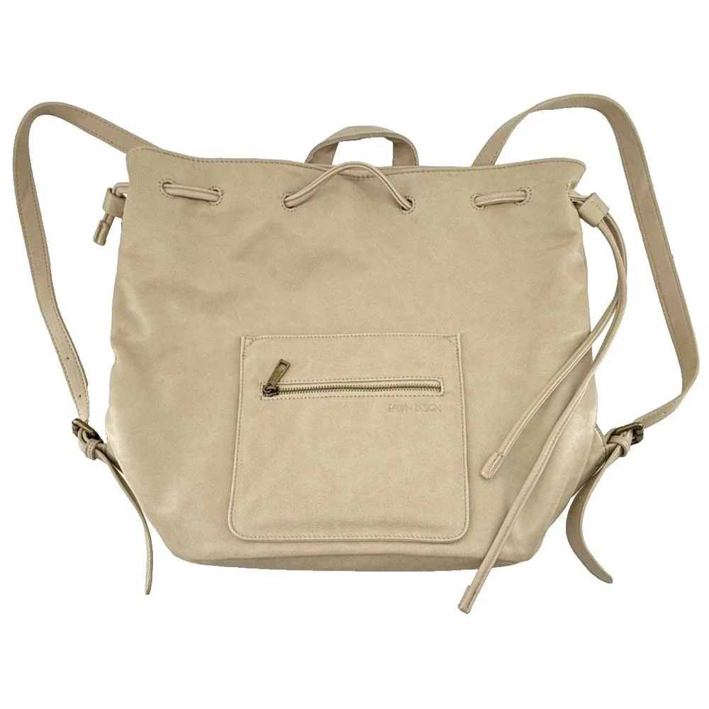Fawn Design Beige Vegan Leather Backpack Tote Diaper Bag Minimalist‎