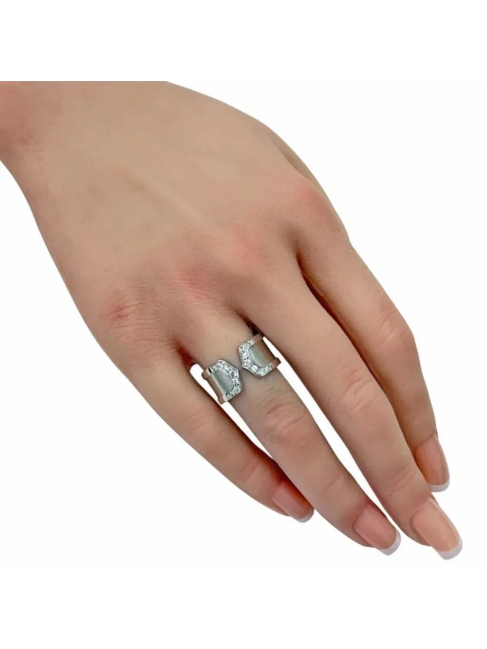 Cartier C2 Wide Ring 18k White Gold Diamond