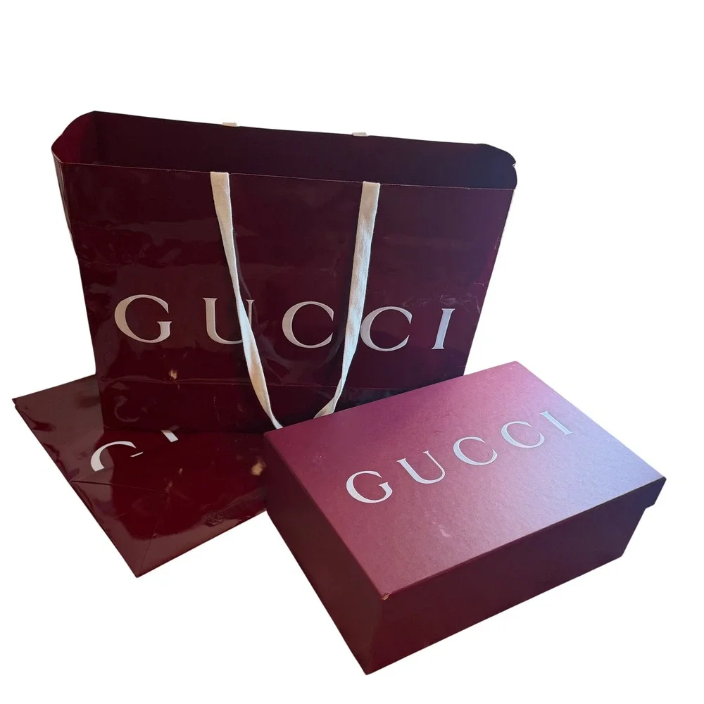 Gucci Burgundy Rosso‎ Ancora Storage Box 2 Shopping Bags Care Booklet Set Tissue