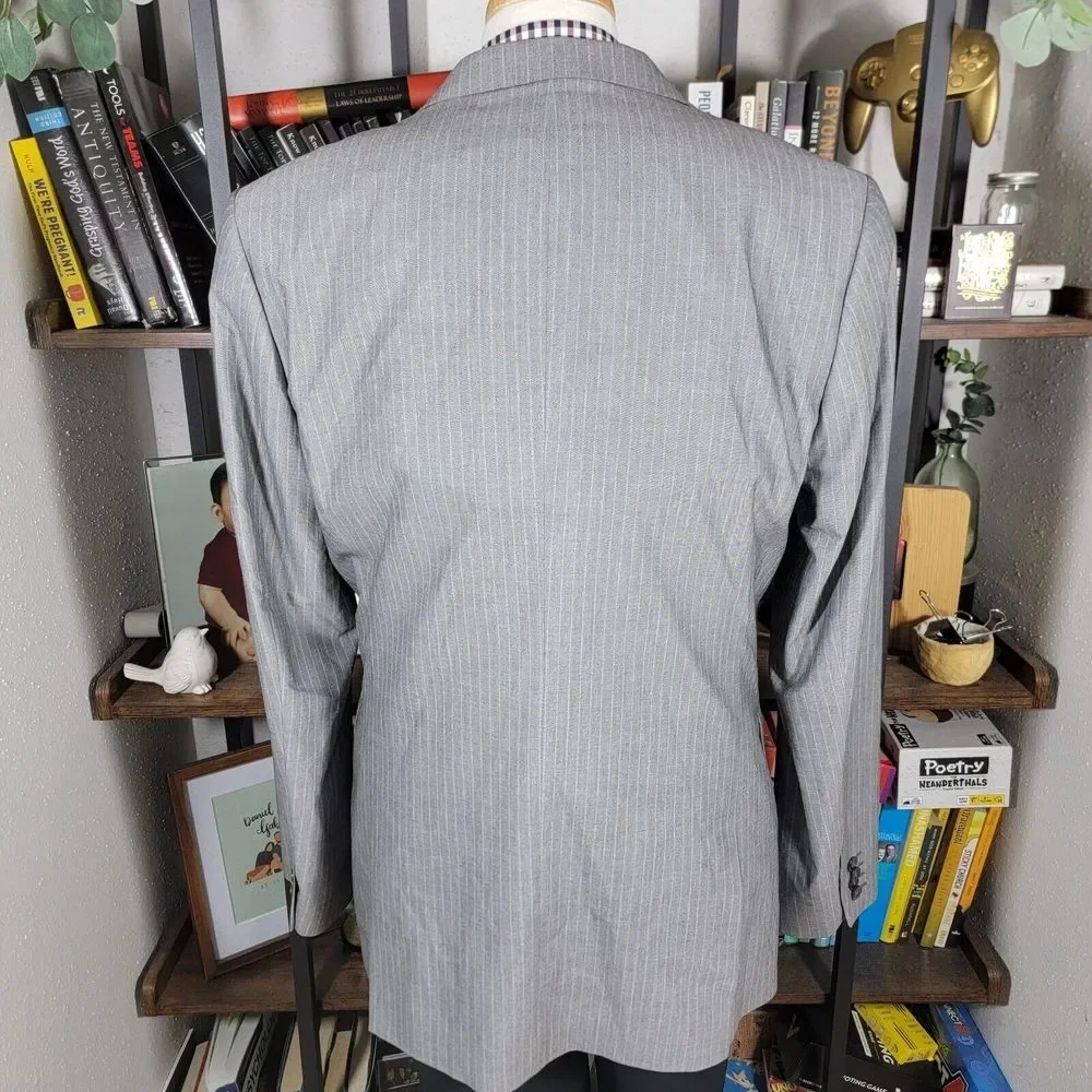 Express Men's Sport Coat Blazer Two Button Gray Striped Polyester Blend Size 42L