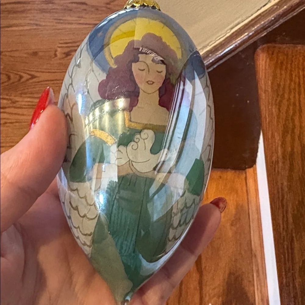Li Bien hand painted mouth blown Angel Ornament 5” unique keepsake Chinese ART