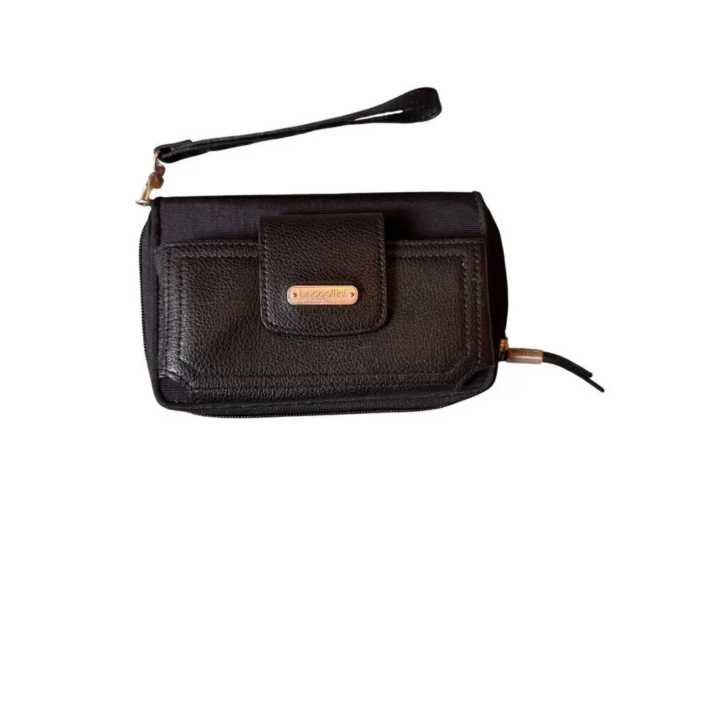 Baggallini Black Wristlet Wallet Zipper & Snap Closure RFID Organizer