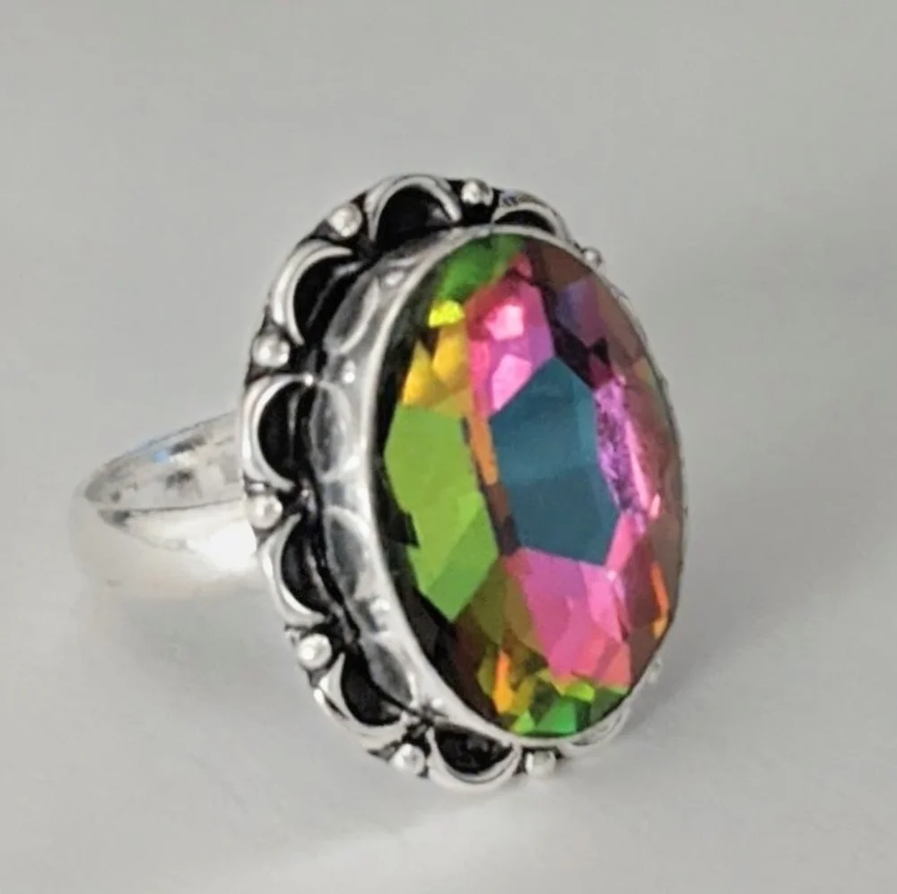 Mystic Topaz Gemstone 925 Sterling Silver Handmade Ring
