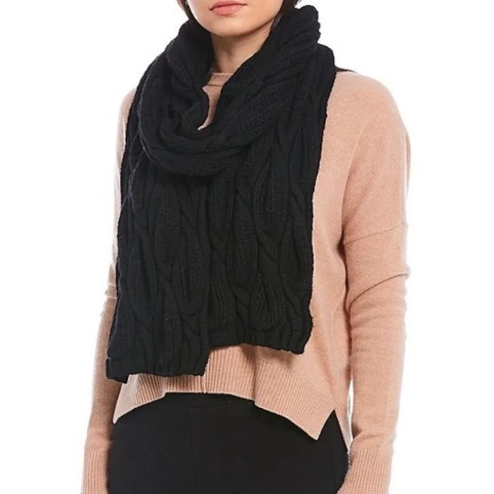 Badgley Mischka Women's‎ Black Hourglass Cable Knit Scarf 15