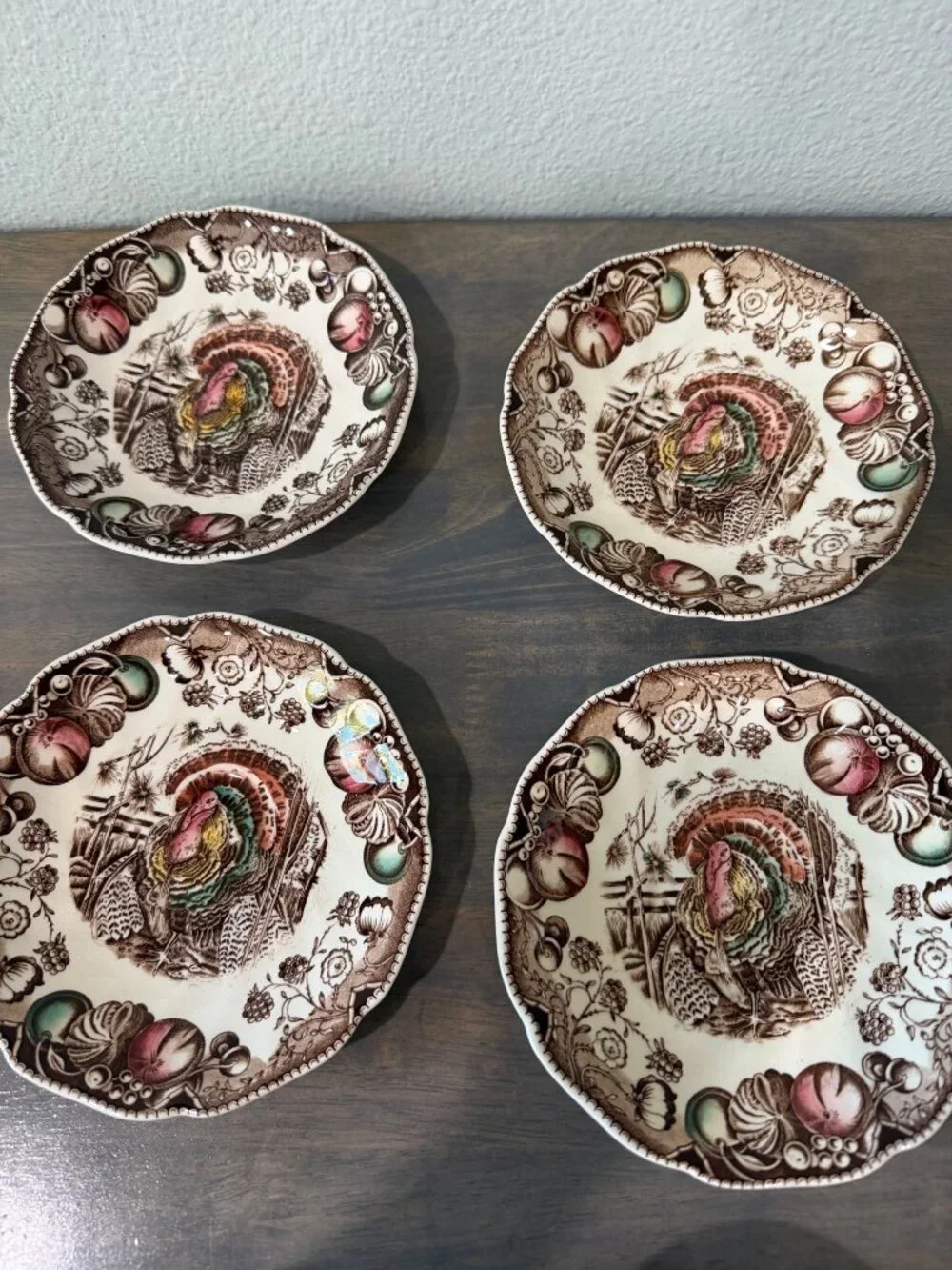 Johnson Brothers His Majesty Thanksgiving Turkey Cups and Saucers Set of 4