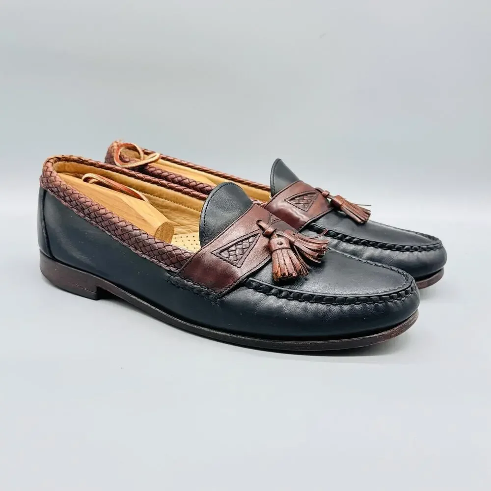 Allen Edmonds Shoes Mens 11.5 Black Brown Leather Maxfield Tassel Loafers Dress