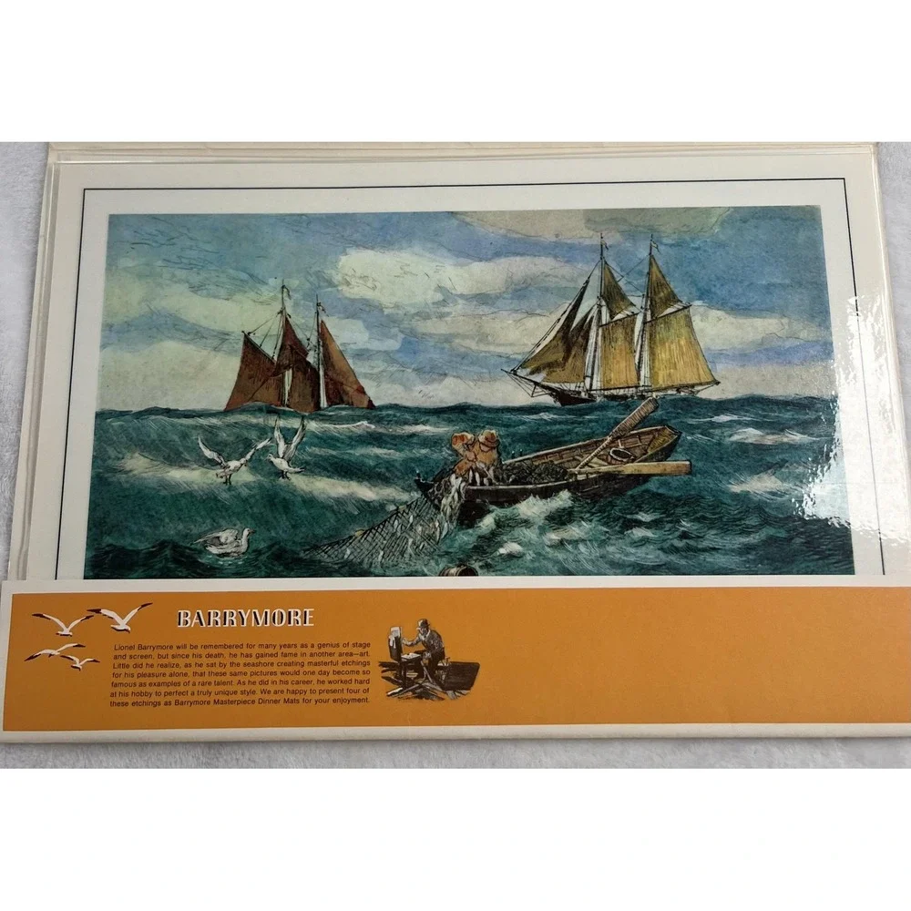Vintage Lionel Barrymore Masterpiece Dinner Mats Set of 4 Nautical Marine Scenes