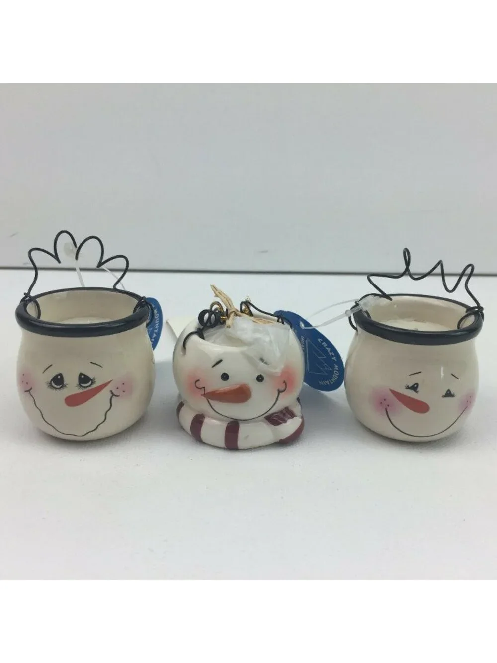 Primitive Snowman Gift Set Of 3 Votive Candle Holders Christmas Holiday Decor