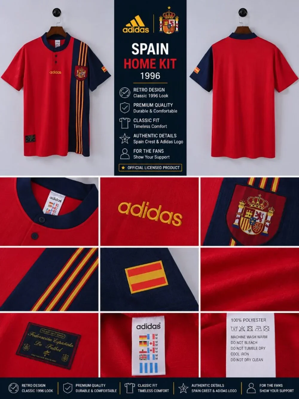 Retro Adidas Spain National Team Home Kit - 1996