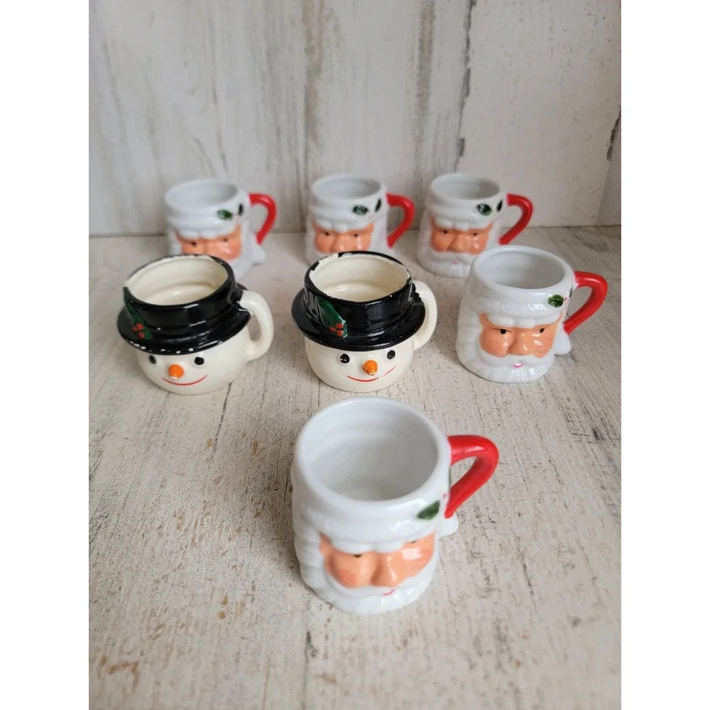 Ceramic Santa Claus mini mug cup snowman Xmas set home kitchen