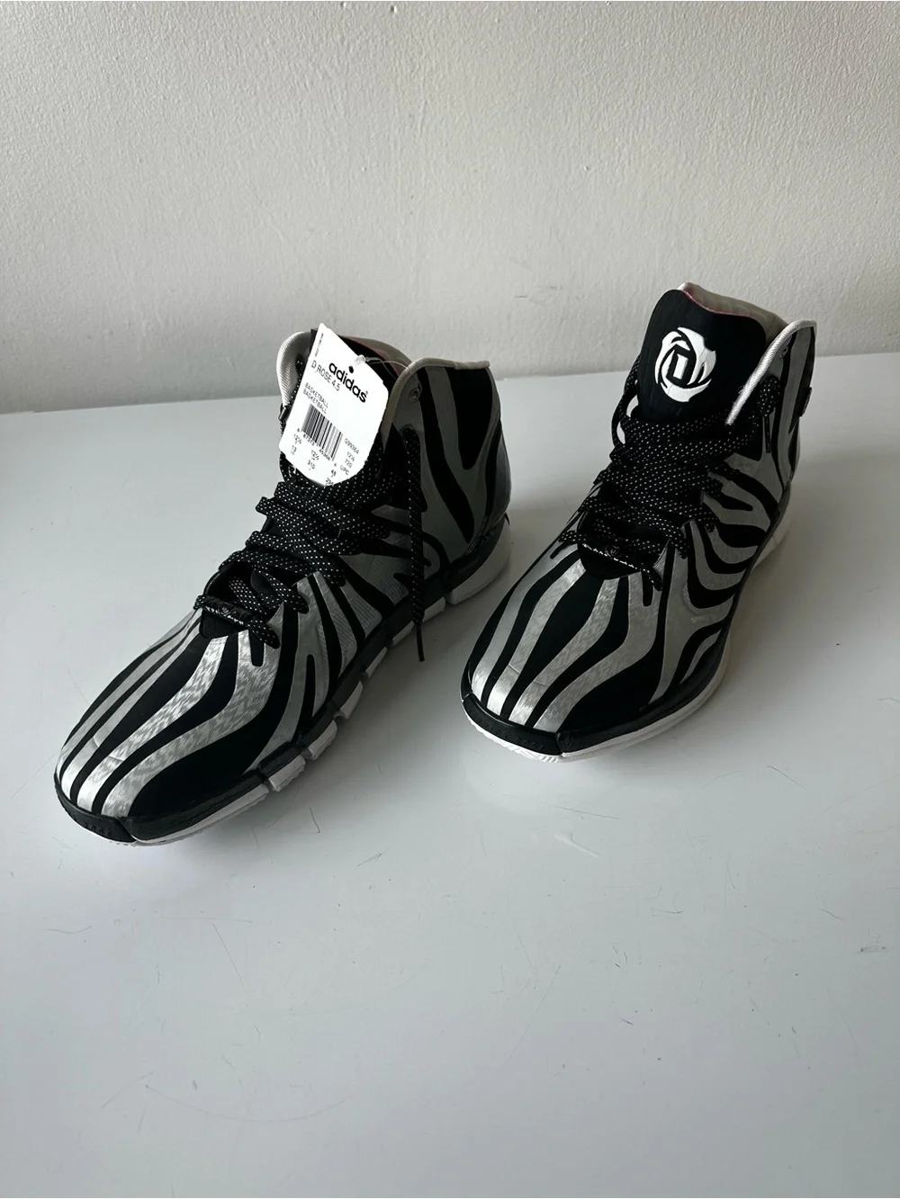 Adidas D Rose 4.5 High-Top Sneakers in Black & Silver Zebra size 13