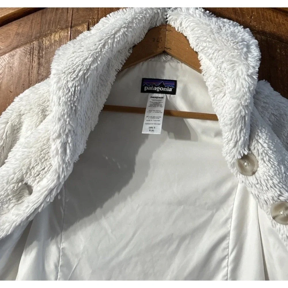 RARE Girls‎ Patagonia Pelage FLUFFY Fleece Jacket Birch White Sz 8 65591