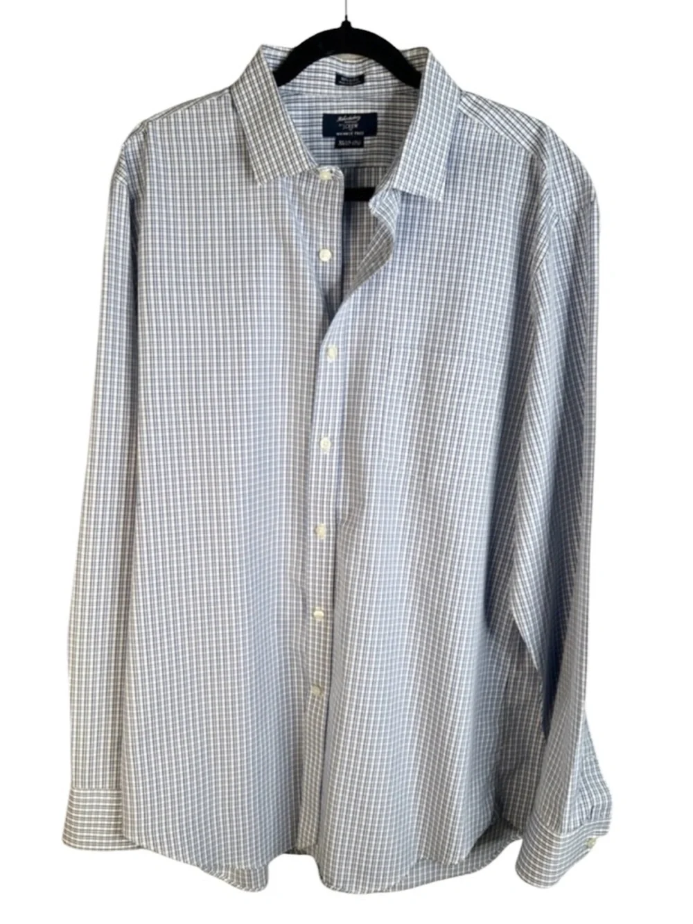 J. Crew Haberdashery Men's Wrinkle Free 80's‎ 2-Ply Blue White Plaid Dress Shirt