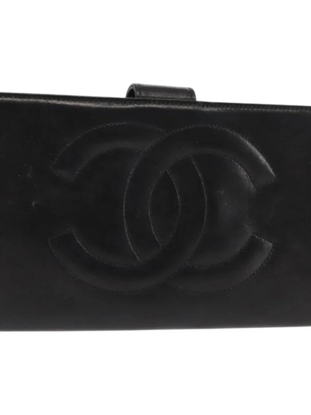 CHANEL Long Wallet Lamb Skin Black CC Auth am9206