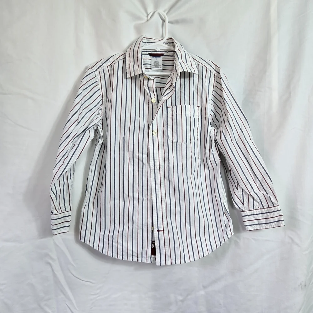 Gymboree Boys White Navy Burgundy Striped Long Sleeve Preppy Classic Shirt‎ 5