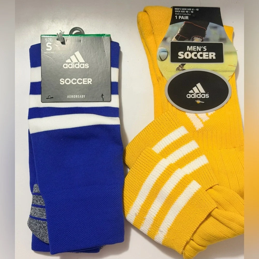 adidas Men’s Soccer Socks in Blue & Yellow Duo Pack/ two pairs of brand-new