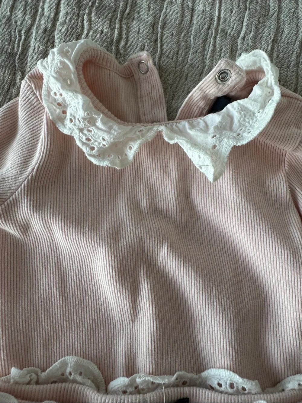 7 For All Mankind Pink Ribbed Lace-Trim Two-Piece Kids Set
