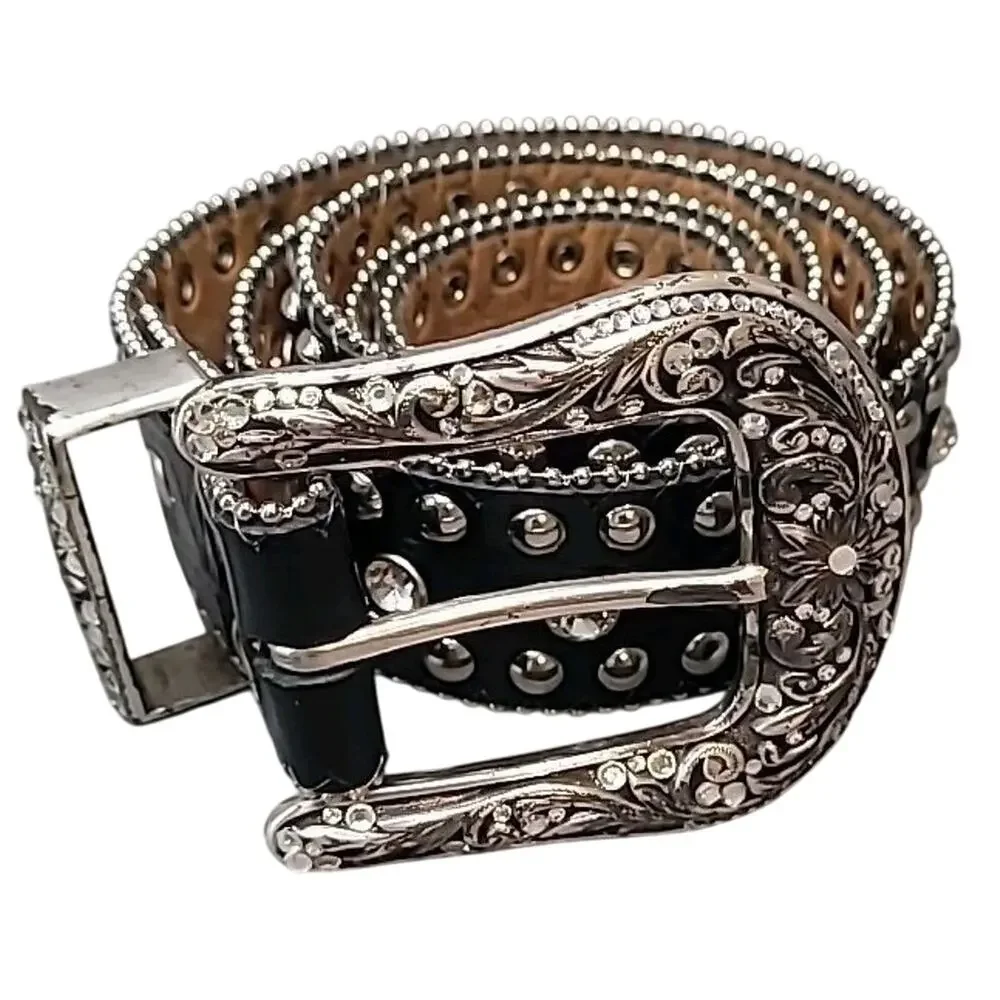 VTG Nocona Rhinestone Belt L Western Glam Cowgirl
