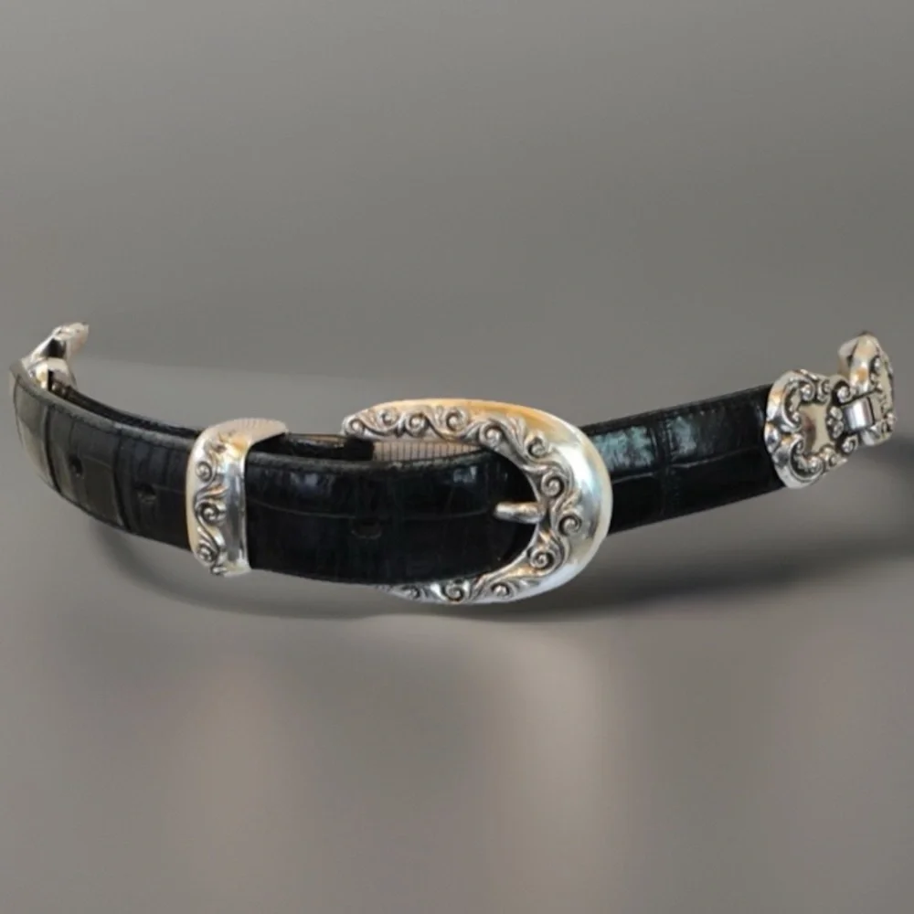 Vintage Brighton Black LEATHER w/Silver Hardware Buckle / Side Attachmen…