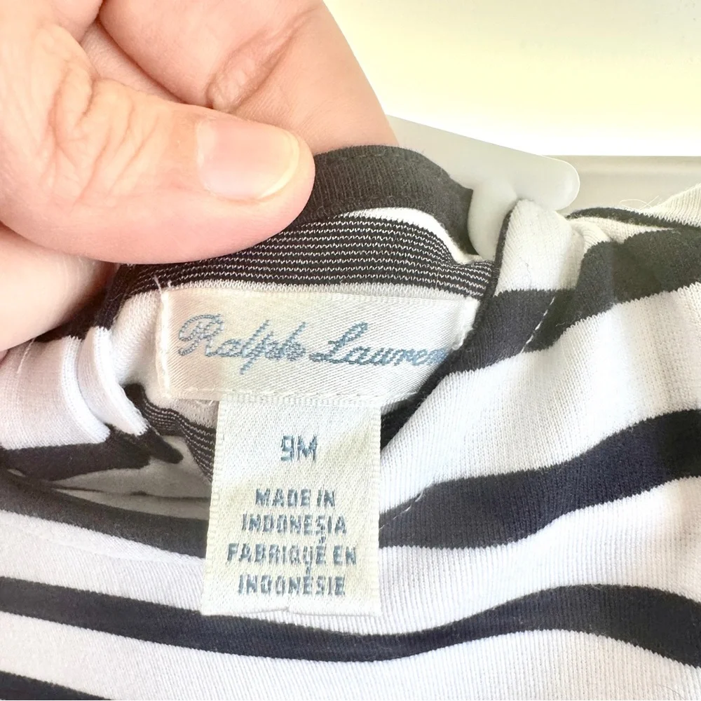 Ralph Lauren Baby Girl‎ Dress 9M Navy Stripe Fit Flare Preppy Classic