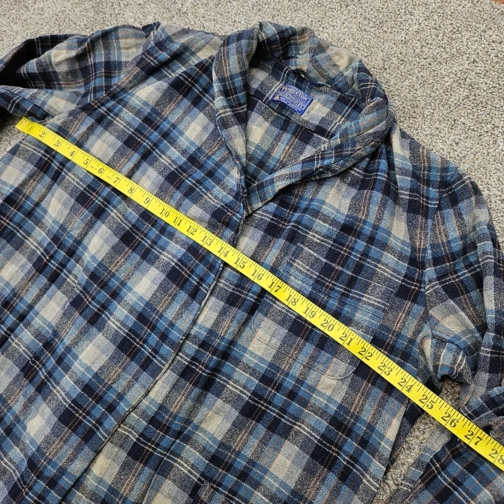 Vintage 60s Pendleton Made In USA Blue Tartan Plaid Virgin Wool Robe Mens Large