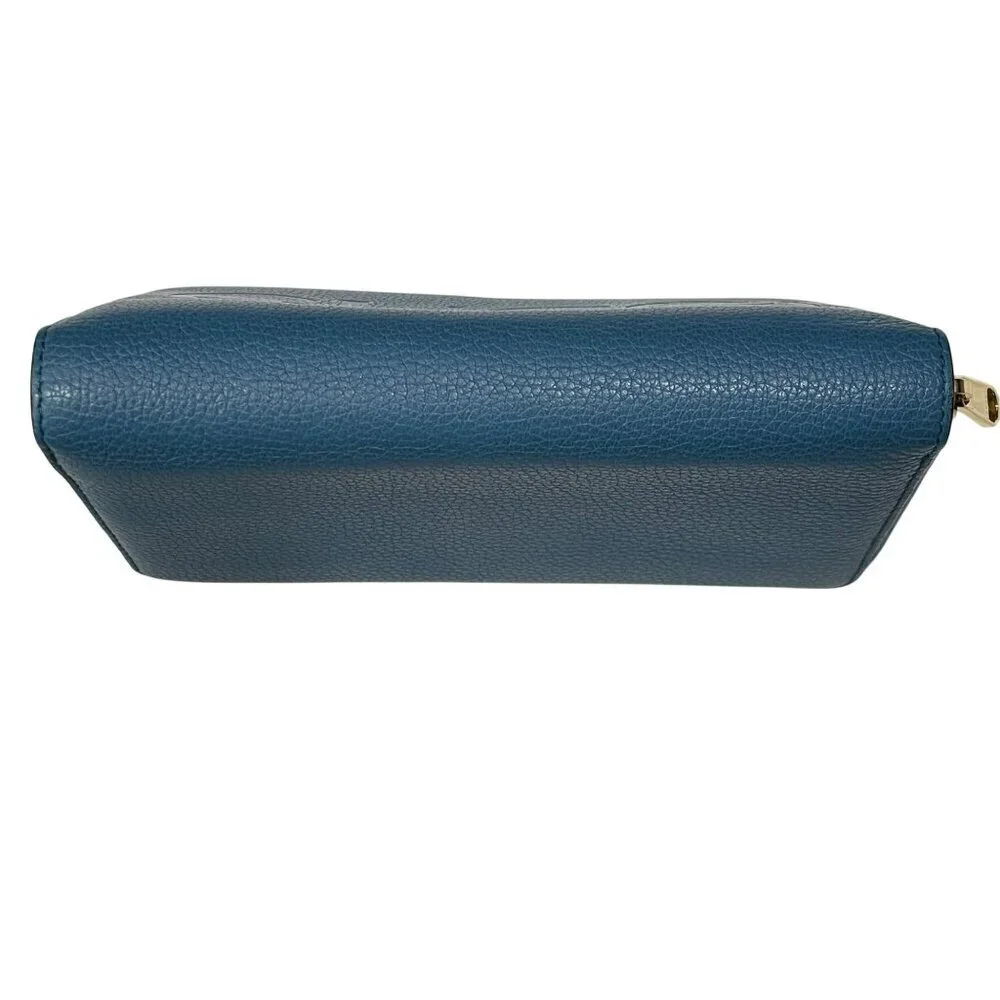 Gucci Blue Leather Zip-Around Wallet  Embossed Logo Authentic