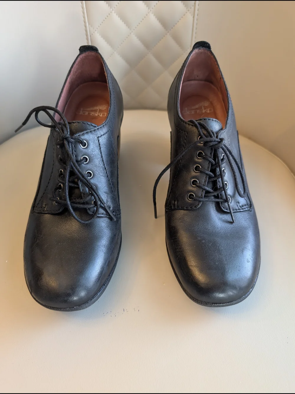 Dansko Pennie Women's Sz 7.5/38  Black Leather Lace-Up Dress Shoes