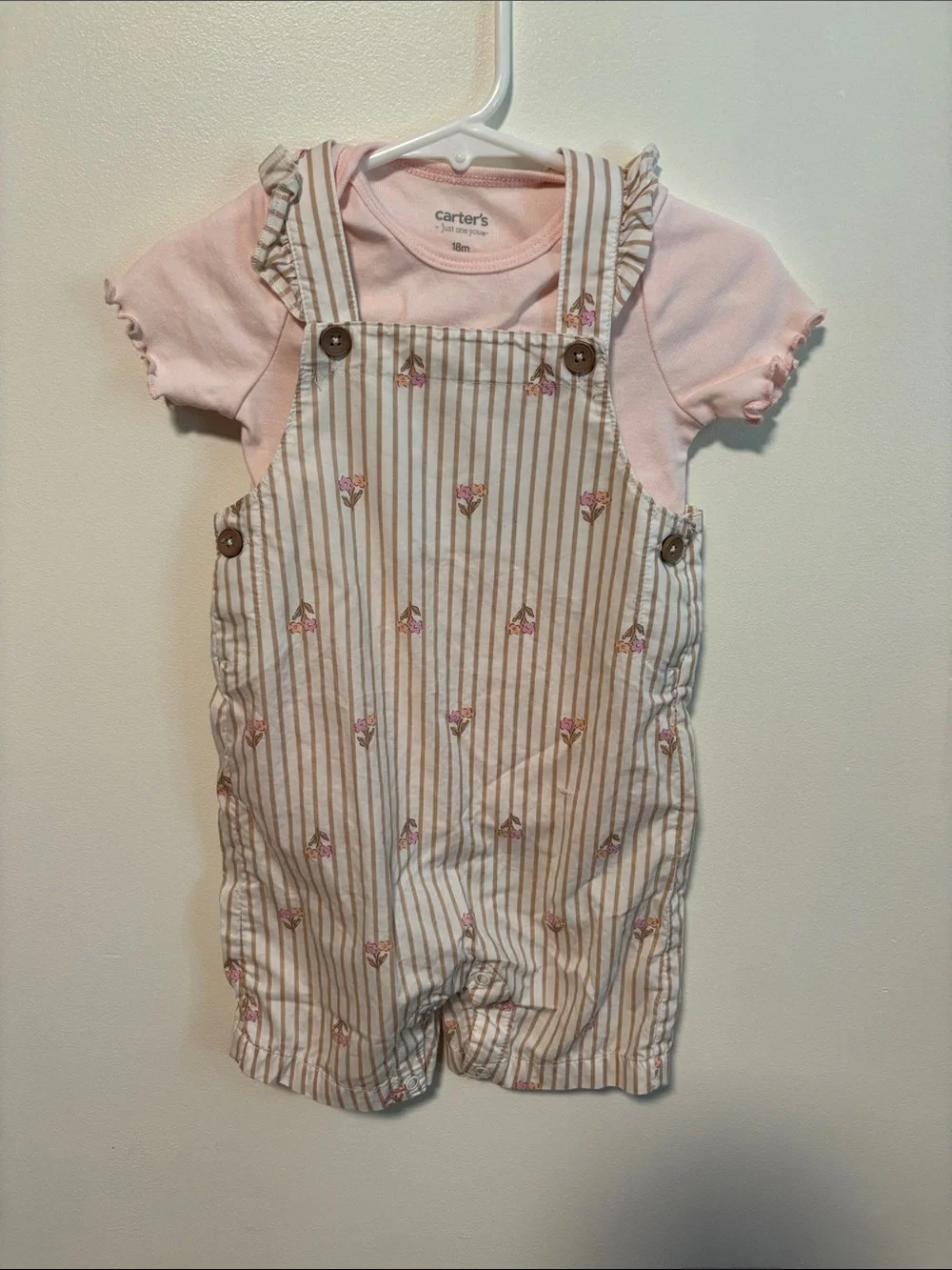Carter's Pink Bodysuit with Striped Floral Overalls