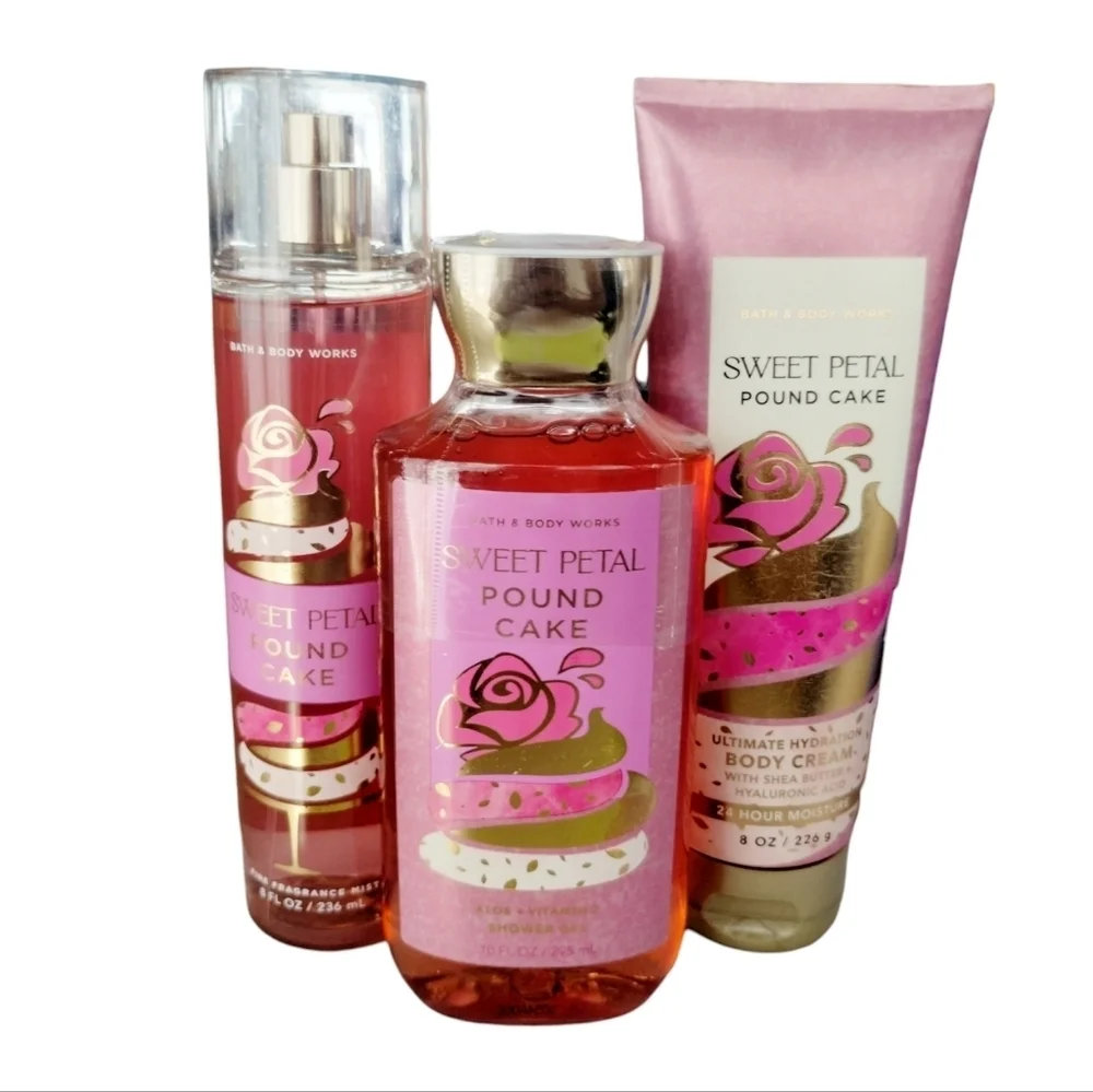 RARE Bath and Body Works Discontinued‎ 3-pcs SWEET PETAL POUND CAKE