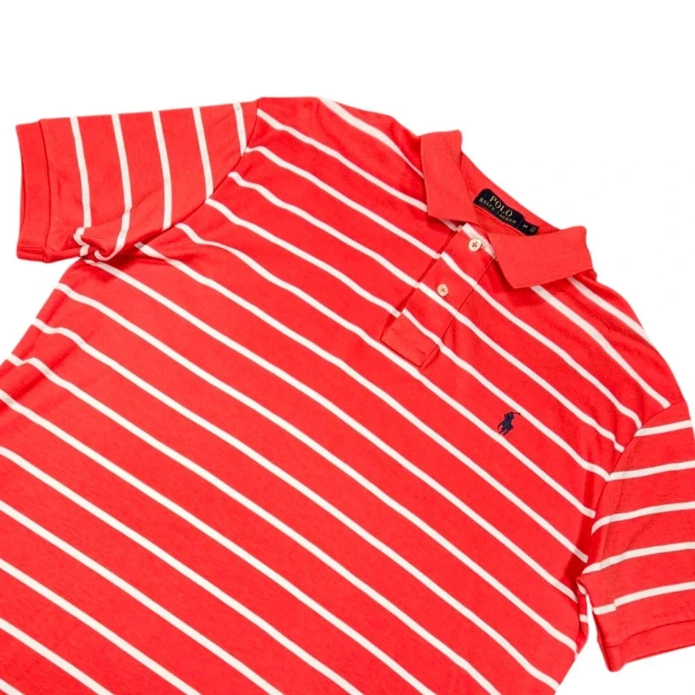 Polo Ralph Lauren Shirt Men Medium Red White Striped Custom Slim Performance